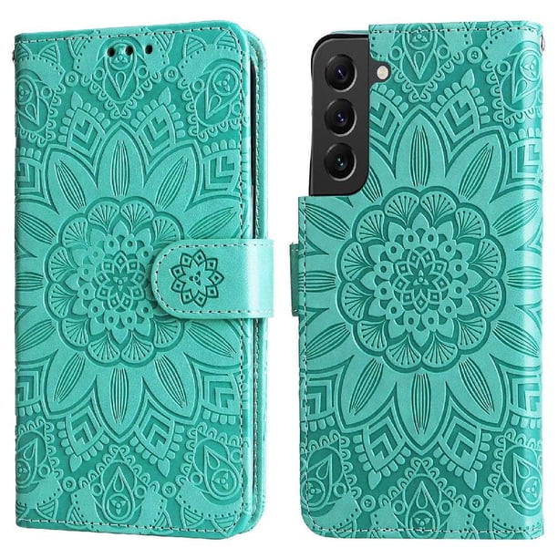Funda tipo cartera FOXDOCK para Samsung Galaxy S22 , diseño girasol en relieve, cuero PU, cierre magnético, soporte y tarjetero