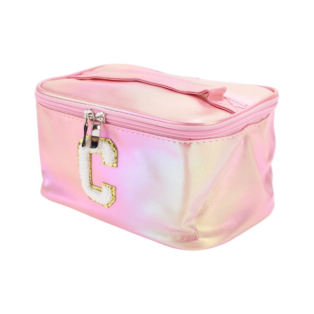 1 Pc Bolsa de Maquillaje Cuadrada con Letra C para Mujeres para Vacaciones Actividades al Aire Libre Rosa PU