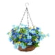 thumbnail image 5 of Cesta colgante de flores de margaritas artificiales, decoración de plantas colgantes falsas, maceta colgante con cadena para césped, porche, balcón, azul, 5 of 5