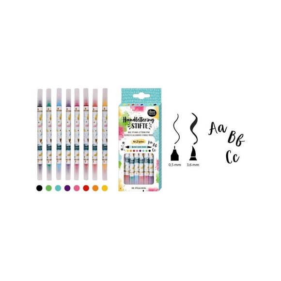 Set con 8 Rotuladores - Handlettering - Punta de pincel y punta fina