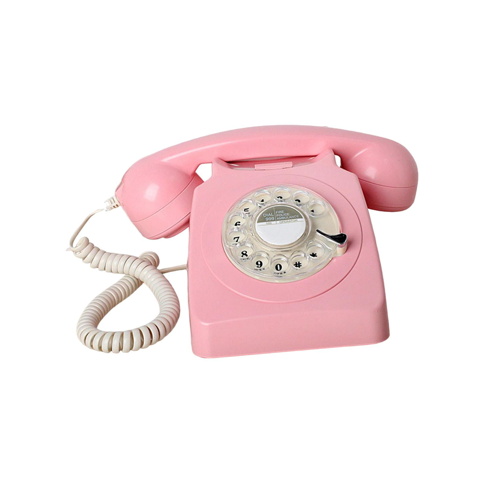 Magideal - Teléfono De Disco Giratorio De Estilo Vintage, Teléfono Con Cable Europeo, Estilo Años 60, Con Campana De Metal, Estilo Retro. Rosa