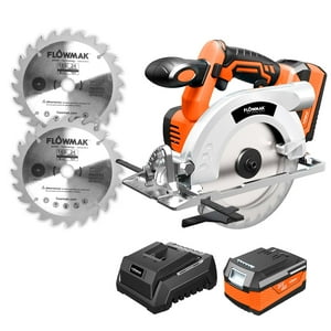 Flowmak - Sierra Circular 6 1/2 Pulg 18V Con Bat Carg Extras Dos Hojas