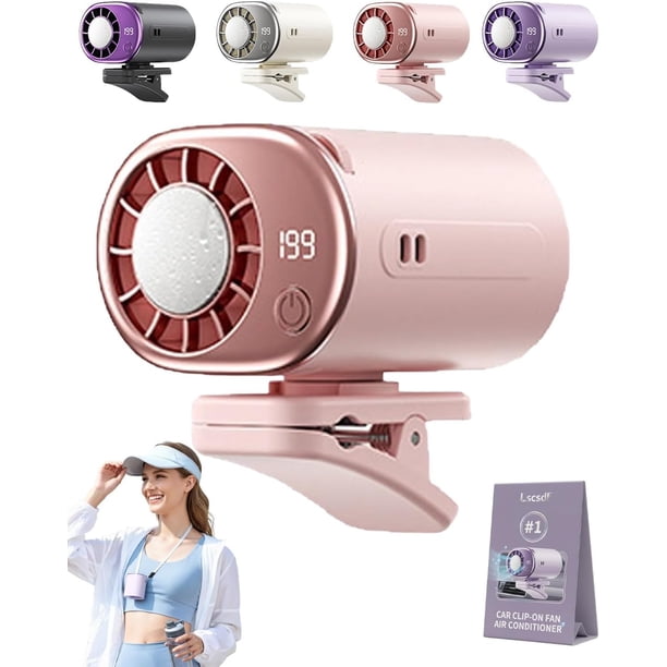 Ventilador clip coche pantalla LED 360° rotación portátil silencioso mini sin aspas 199 velocidades