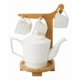 thumbnail image 2 of Juego Te Cerámica Blanca Tetera Tazas Soporte Bambu MV, 2 of 3