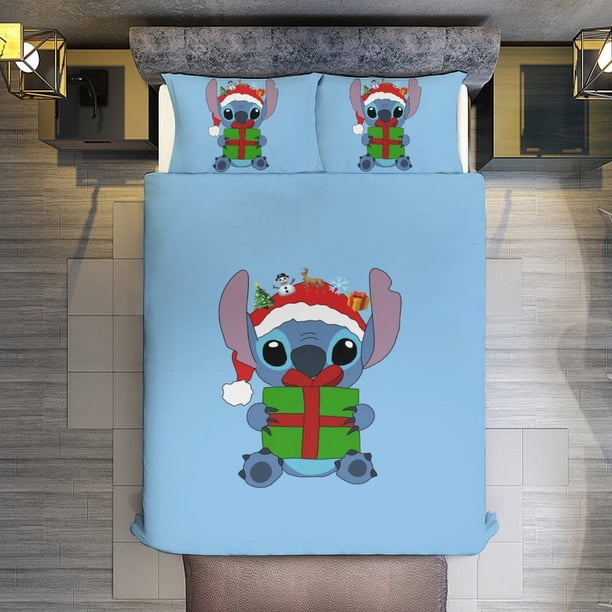 Merry Christmas Stitch11 3 Pieces Duvet Cover Set Full Size Super Soft Fade Resistant Microfiber