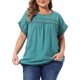 thumbnail image 1 of Agnes Orinda Blusas de Mujer Tallas Grandes Chiffon Swiss Dots Mangas Cortas Encaje Crochet Blusa Plisada 4X Azul Lago, 1 of 6