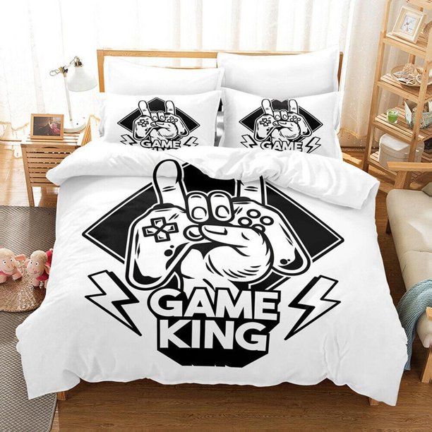 Gamer Gamepad Handle Gaming Print Quilt Duvet Cover Set Bed Linen Super 3-Piece Bedding Set
