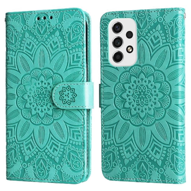 Funda tipo cartera FOXDOCK para Samsung Galaxy A53 5G , diseño girasol en relieve, cuero PU, cierre magnético, soporte y tarjetero