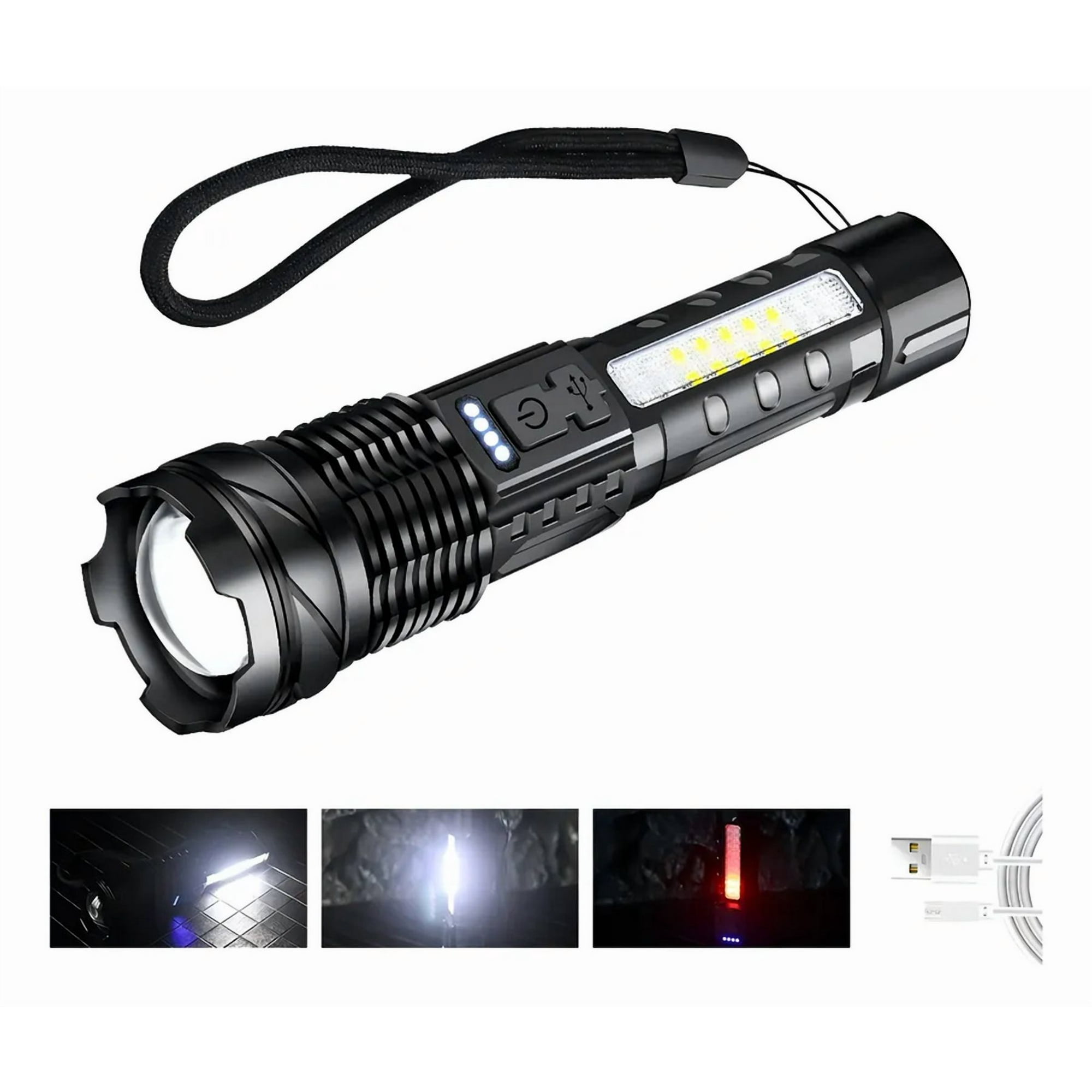 Genérico - Linterna 30w Enfoque Retráctil Potente 600m Recargable 7 Mod Linterna Blanco Luz Blanco