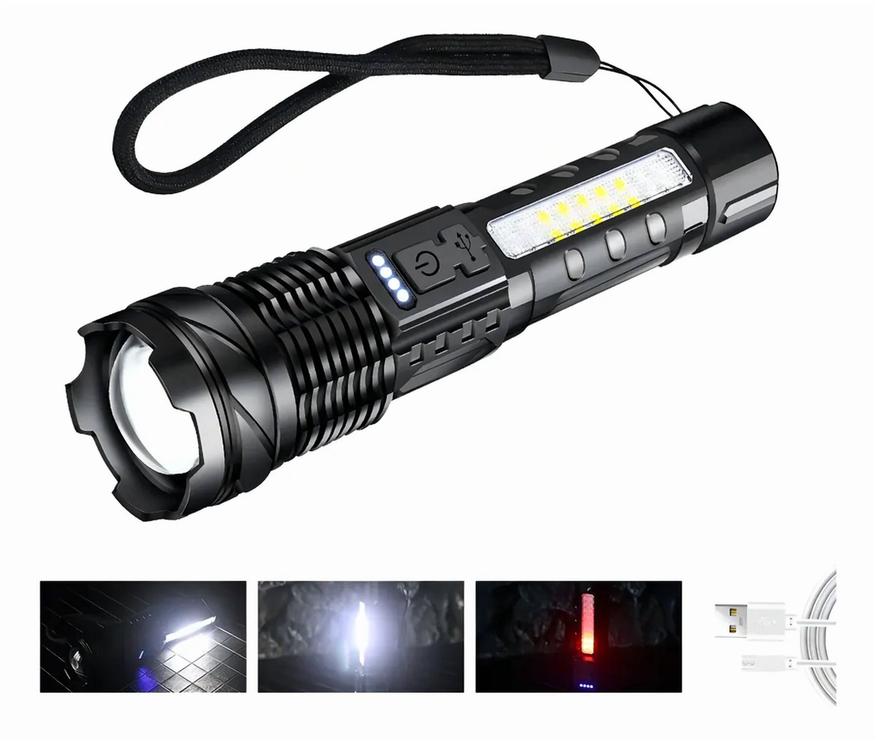 Genérico - Linterna 30W Enfoque Retráctil Potente 600M Recargable 7 Mod Linterna Blanco Luz Blanco