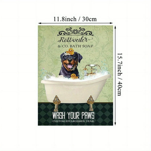 1pc Established Rottweiler Dog in Bathtub Bath Soap Canvas Print - Retro Wall Art for Home Decor - Perfect for Bedroom