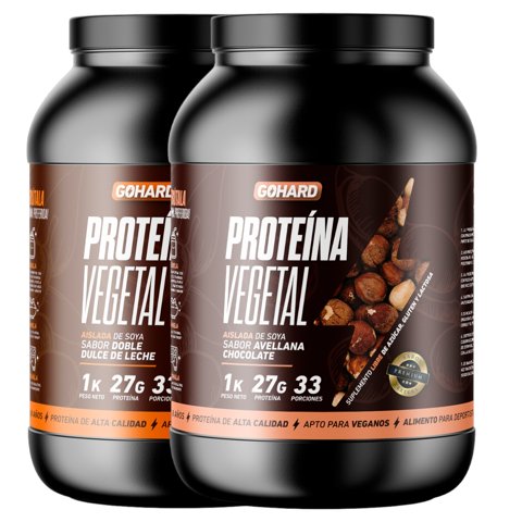 Gohard - Pack Proteinas Vegetales 2Kg Total 66Sv Dulce De Leche-Chocolate Avellana