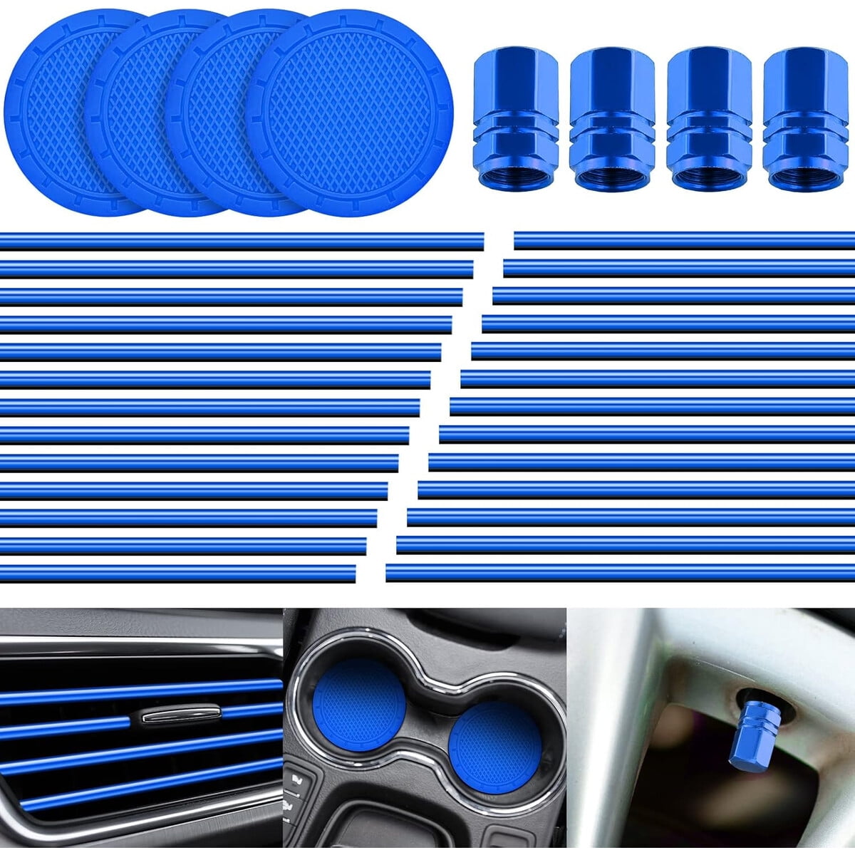 Set Accesorios Auto Frienda 28 Piezas Azul Ventilas Posavasos Válvulas