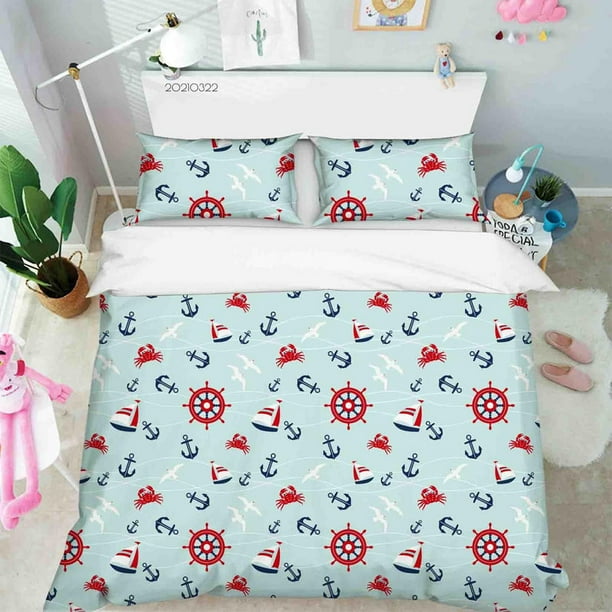 3D Cartoon Sealife Pattern Funda nórdica Juego de cama Funda nórdica Fundas de almohada