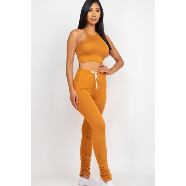 Conjunto de Top Corto sin Mangas y Pantalón Fruncido