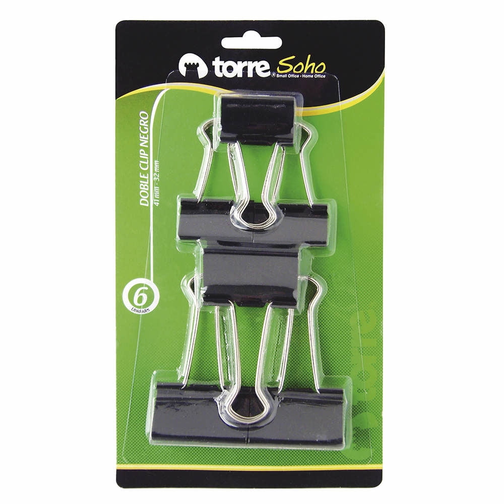 Doble Clips Negros Mix 41mm-32mm 6 Unidades 1 Un Torre