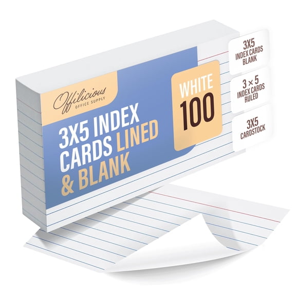 Tarjetas de índice OFFILICIOUS 3x5 rayadas y en blanco, 100 uds