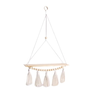 Bothyi - Estante Flotante De Madera Para Decoración De Pared, Cuerda Tejida De Un Solo Nivel Para Decoración Bohemia De Dormitorio