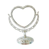 Ioensy - Espejo De Maquillaje De Sobremesa, Espejo De Escritorio Vintage Con Soporte Para Tocador De Hotel, Dormitorio, Forma De Corazón Plateada