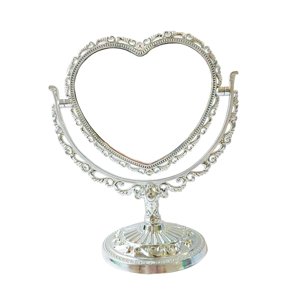 Ioensy - Espejo De Maquillaje De Sobremesa, Espejo De Escritorio Vintage Con Soporte Para Tocador De Hotel, Dormitorio, Forma De Corazón Plateada