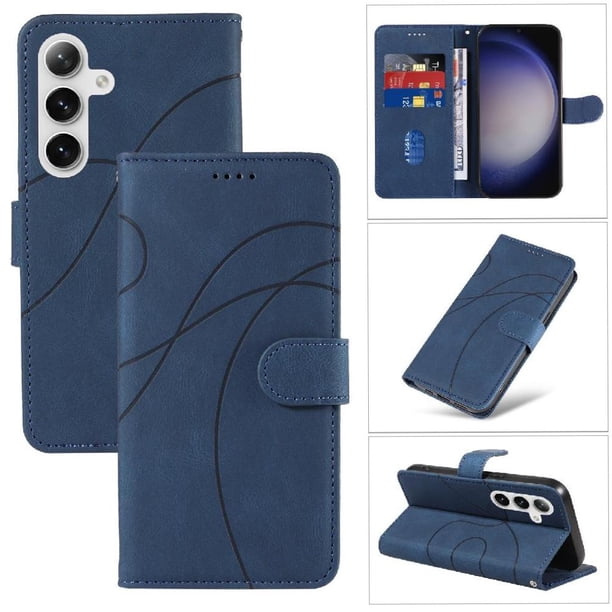 Funda tipo cartera con tapa para Samsung Galaxy S25 Plus con tarjetero, soporte y cubierta magnética Azul