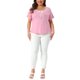 thumbnail image 2 of Agnes Orinda Camisetas de Mujer Tallas Grandes para Escuela o Universidad con Ribete en Contraste, Nudo en el Cuello Cuadrado, Manga Corta, Blusas Casuales 4X Rosa, 2 of 6