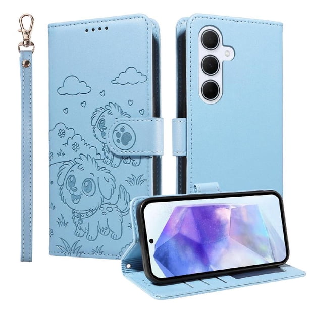 Funda Billetera FOXDOCK Compatible con Samsung Galaxy A55, Diseño Perrito Tierno, Ranuras para Tarjetas y Soporte Plegable
