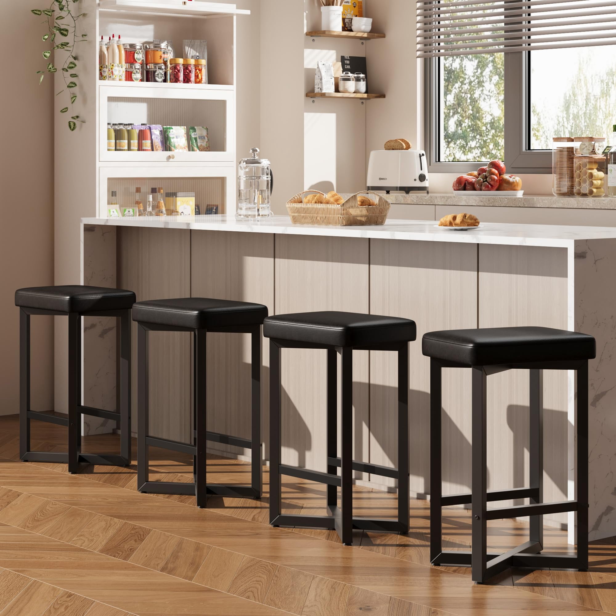 Juego De 4 Taburetes De Bar Idealhouse De 24,6 Cm De Altura De Mostrador, Color Negro