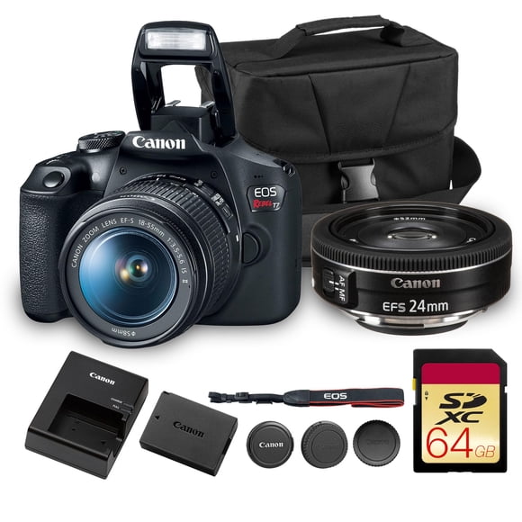 Cámara Canon EOS Rebel T7 DSLR Kit 24.1 MP con lentes 18-55 mm + 24 mm
