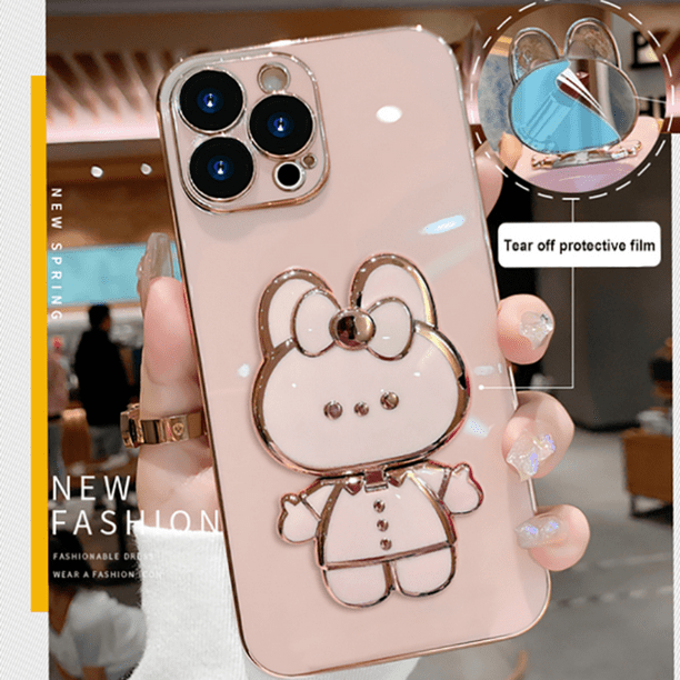 Electroplated Flipped Rabbit Mirror Stand Phone Case For IPhone 14/14Pro/14Pro Max, 13/13Pro/13Pro Max, 12/12Pro/12Pro Max, 11/11Pro Max