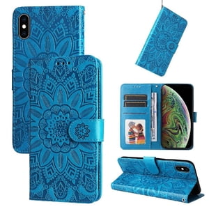 Funda Tipo Cartera Foxdock Para Iphone Xs Max , Diseño Girasol En Relieve, Cuero Pu, Cierre Magnético, Soporte Y Tarjetero