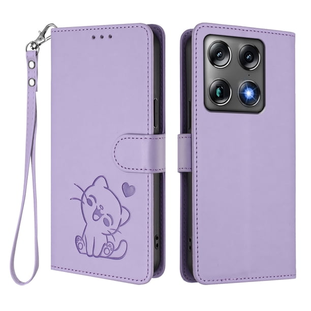 Motorola Signature 5G Funda Billetera de Gato, Lila Claro