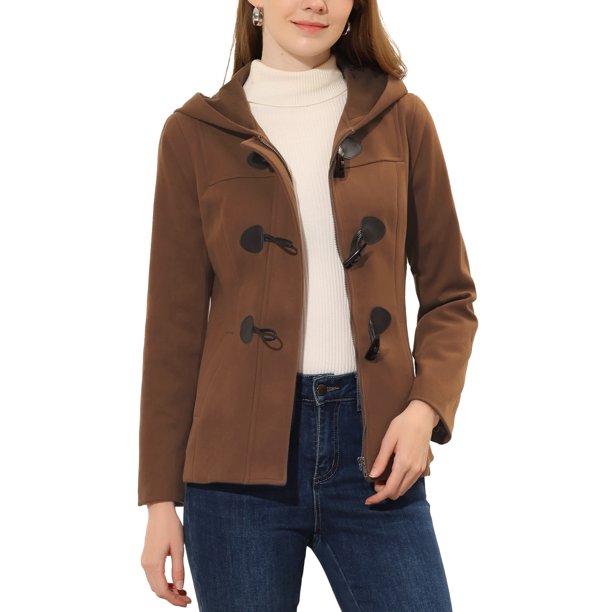 INSPIRE CHIC Abrigo Duffle con Cierre de Cremallera para Mujer, Anorak con Capucha Recortada, Talla L, Marrón Oscuro