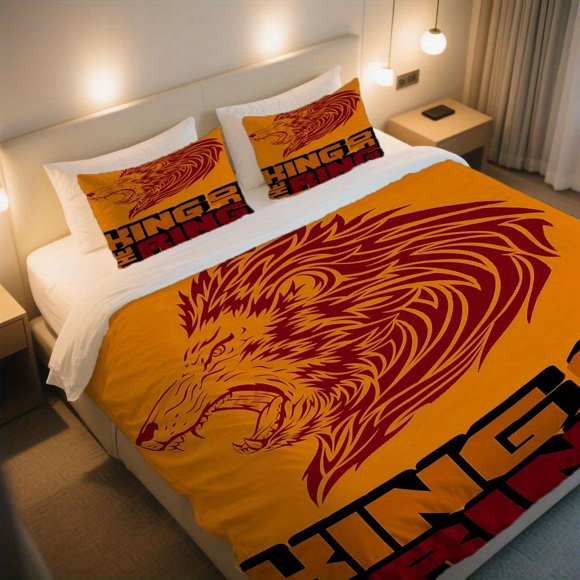 KING OF THE RING Lion Roar Duvet Cover Set Valentine's Day Retro Print Bedding Set