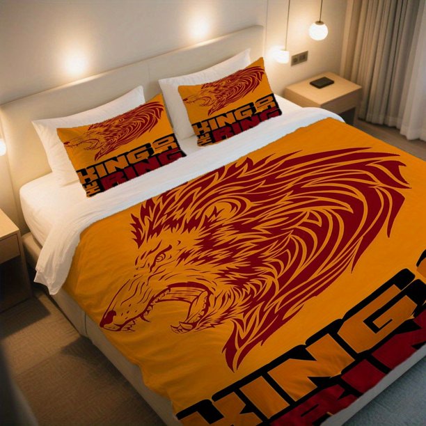 KING OF THE RING Lion Roar Duvet Cover Set Valentine's Day Retro Print Bedding Set
