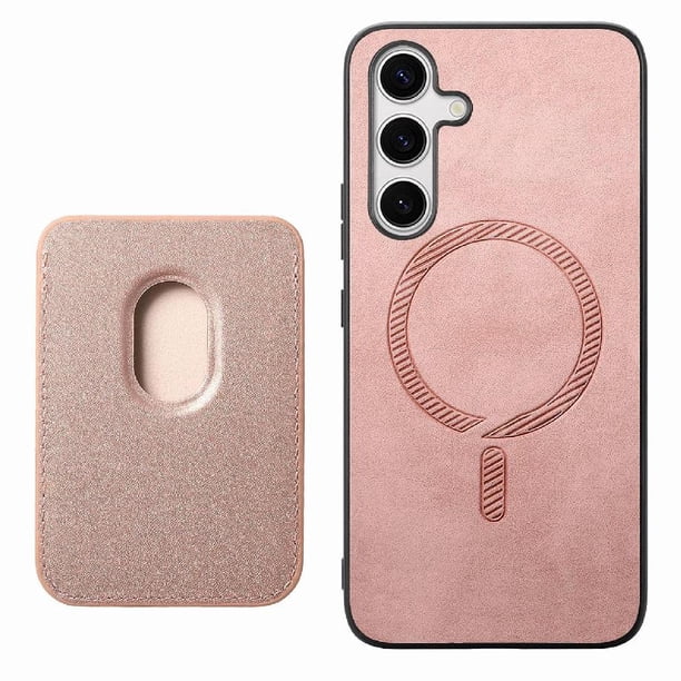 Funda de Cuero Magnética con Tarjetero para Samsung Galaxy S24 Plus Cubierta Delgada Rosa