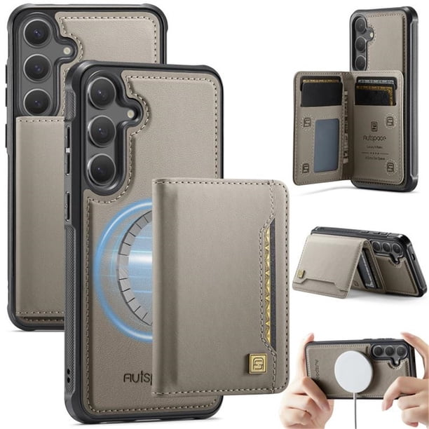 AutSpace Funda para Samsung Galaxy A16 4G/ 5G, Bloqueo RFID, Cuero PU, Compatible con MagSafe, Billetera Desmontable 2 en 1 con Tarjetero, Soporte, Cubierta Protectora Magnética, Gris