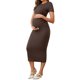 thumbnail image 4 of INSPIRE CHIC Vestido de Maternidad para Mujeres Rib Bodycon Midi de Manga Corta con Lados Elásticos Fruncidos para Embarazo 1 Pieza Sesión de Fotos Babyshower Pequeño Marrón, 4 of 6