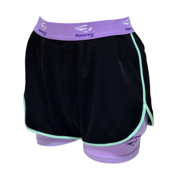 Shorts deportivos acolchados negro y morado – talla pequeña – Rawxy