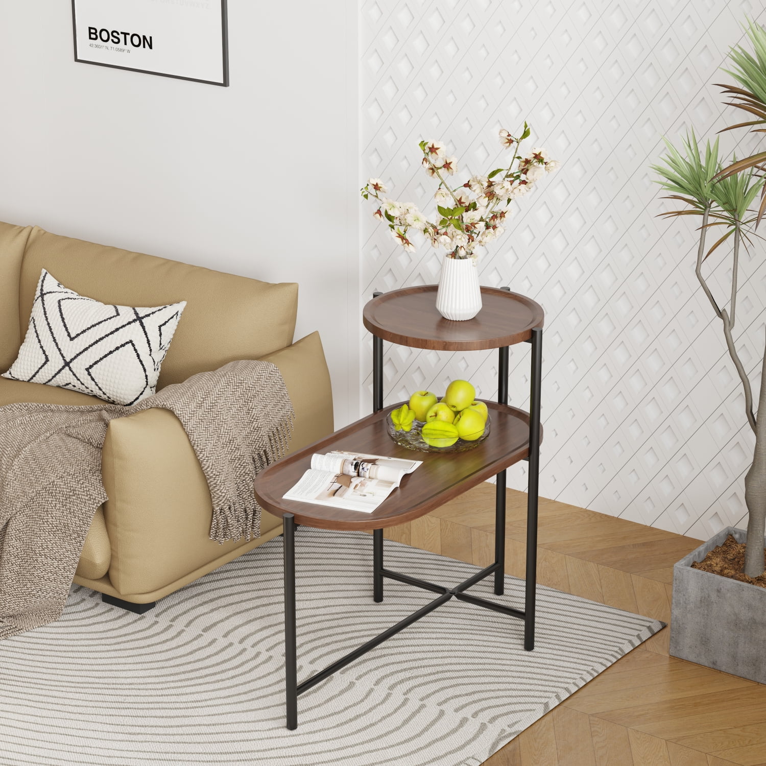 Small Coffee Tables 2-tier Modern Sofa Side Table with Wood Storage ...
