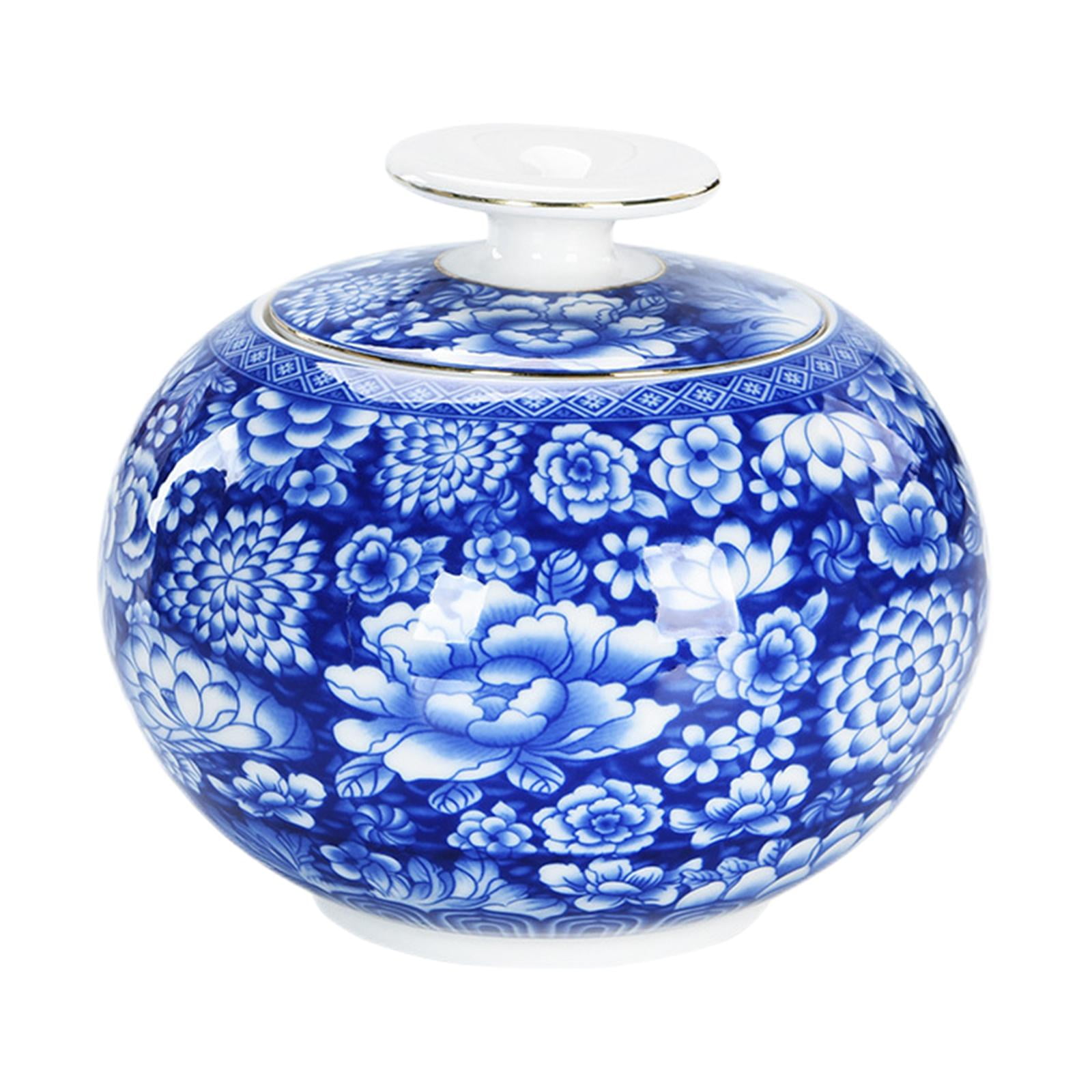 Magideal - Frascos De Globo Decorativos De Cerámica De Azul Y Blanca, Almacenamiento De Té, Caja De Almacenamiento Multiusos Pintada Esmaltada,