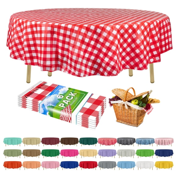 Mantel redondo de plástico ZIMPLEWARE 213 cm (paquete de 6) rojo a cuadros