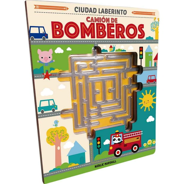 Libro Ciudad Laberinto - Camión De Bomberos / 10 Páginas De Cartón Troqueladas De 24 X 28,8 Cm. Tapa Cartón Troquelada. Incluye Laberinto Plástico Y Bola Metálica.