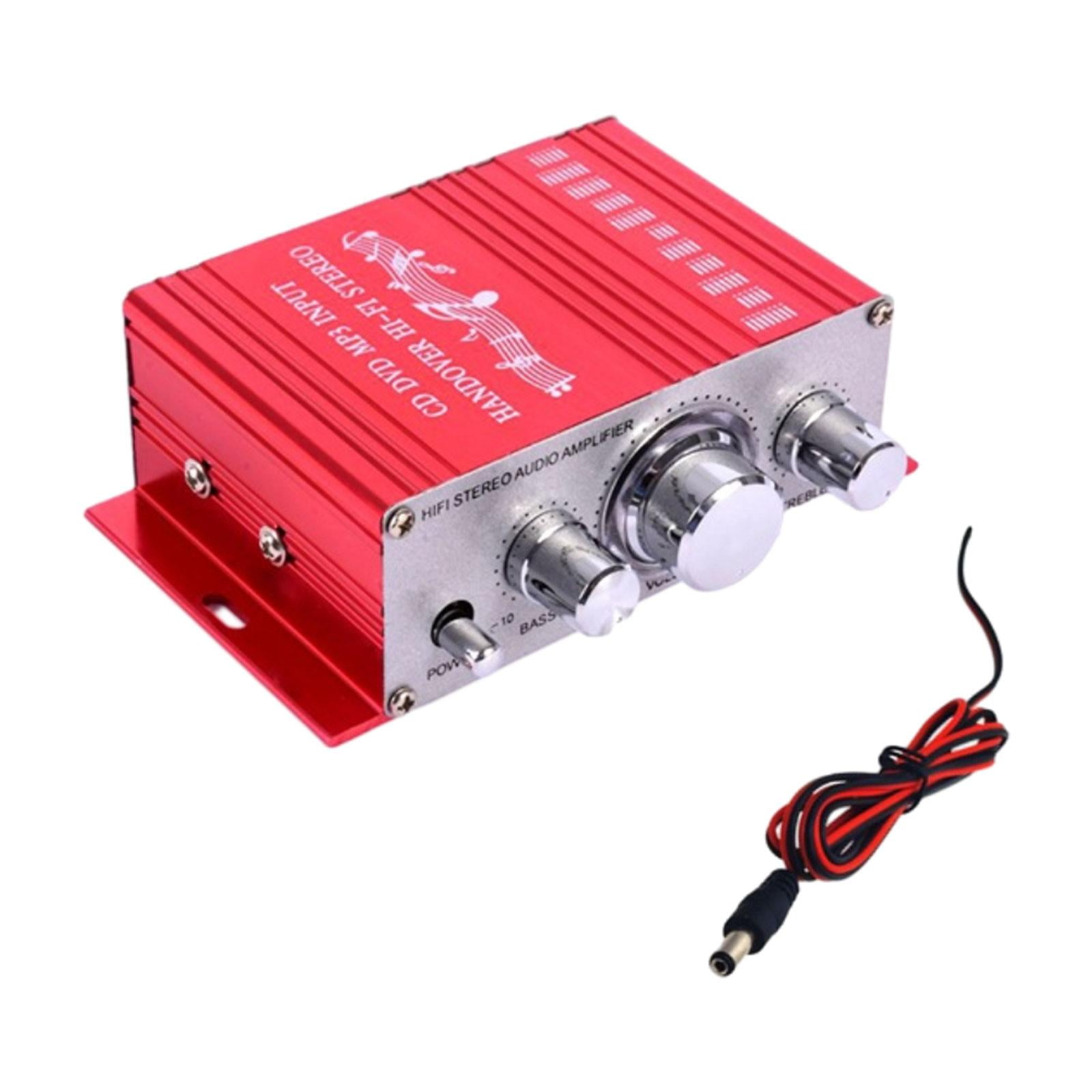 Magideal - Mini Amplificador De Audio, 12v, Aleación De Aluminio, Cd, Dvd, Mp3, Entrada, Receptor Estéreo Hifi Portátil Para Ordenador Portátil, Sistema De Audio Rojo Con Cable Cc