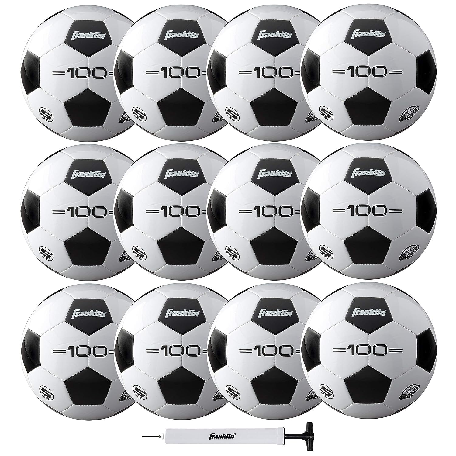 Balones De Fútbol Franklin Sports F-100 Tamaño 5 Para Adultos, Paquete De 12 Con Bomba
