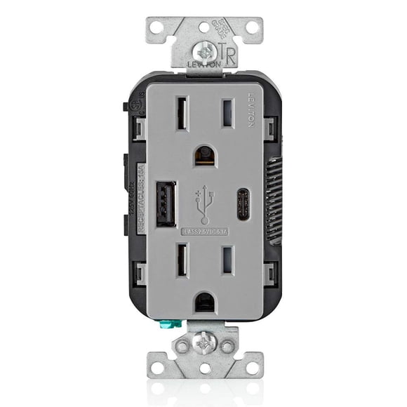 Cargador de pared USB Leviton tipo A y tipo C T5633-GY gris