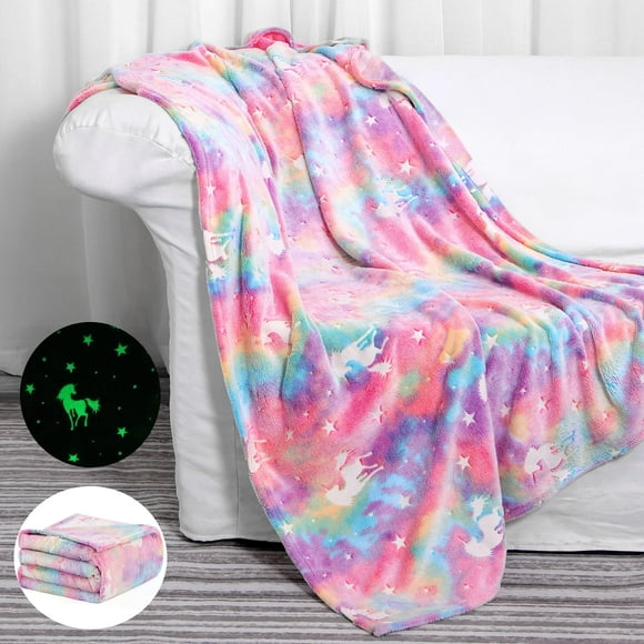 Manta SALIMAH con forma de unicornio que brilla en la oscuridad para niñas de 1 a 10 años