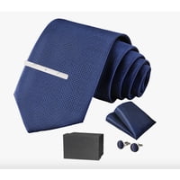 Riqui - Set Corbata, Pañuelo Seda, Gemelos Azul