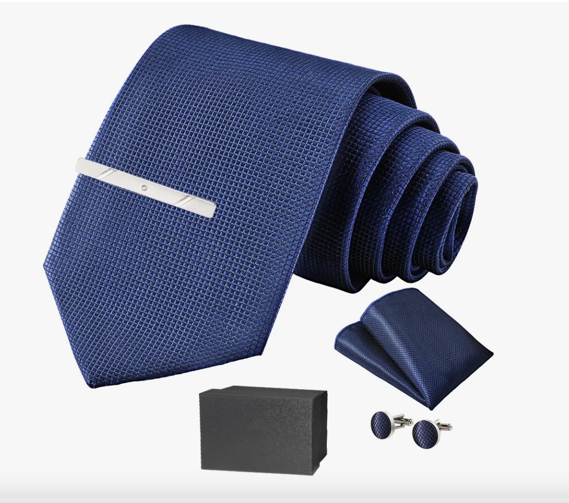 Riqui - Set Corbata, Pañuelo Seda, Gemelos Azul