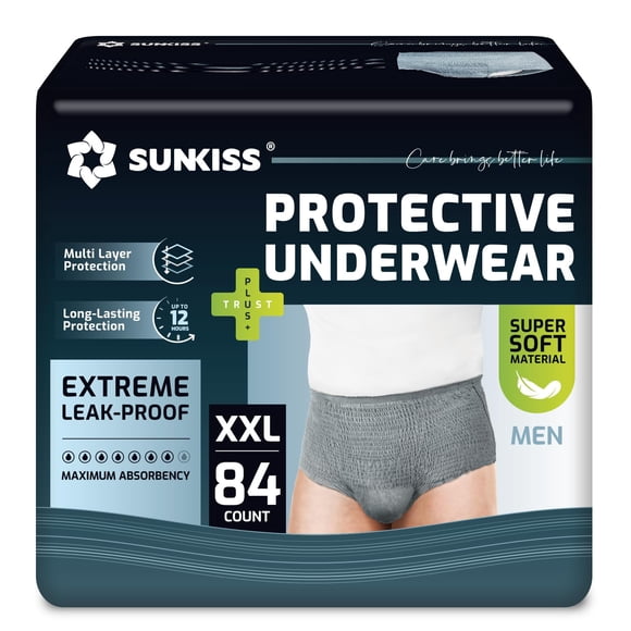 Calzoncillos súper suaves para incontinencia SUNKISS XXL gris, 84 unidades